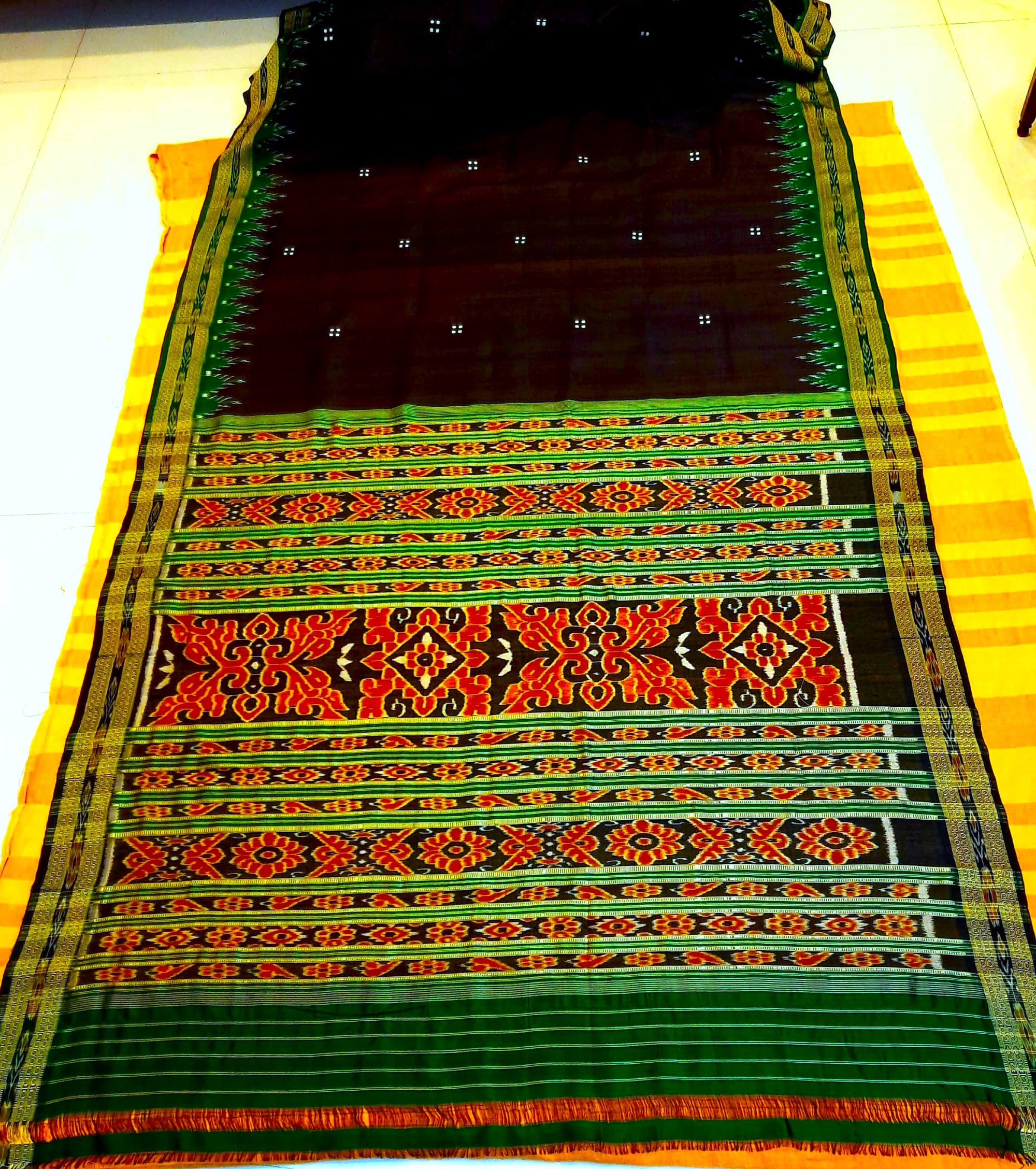 Black with Green Odisha Khandua Pata Silk Saree