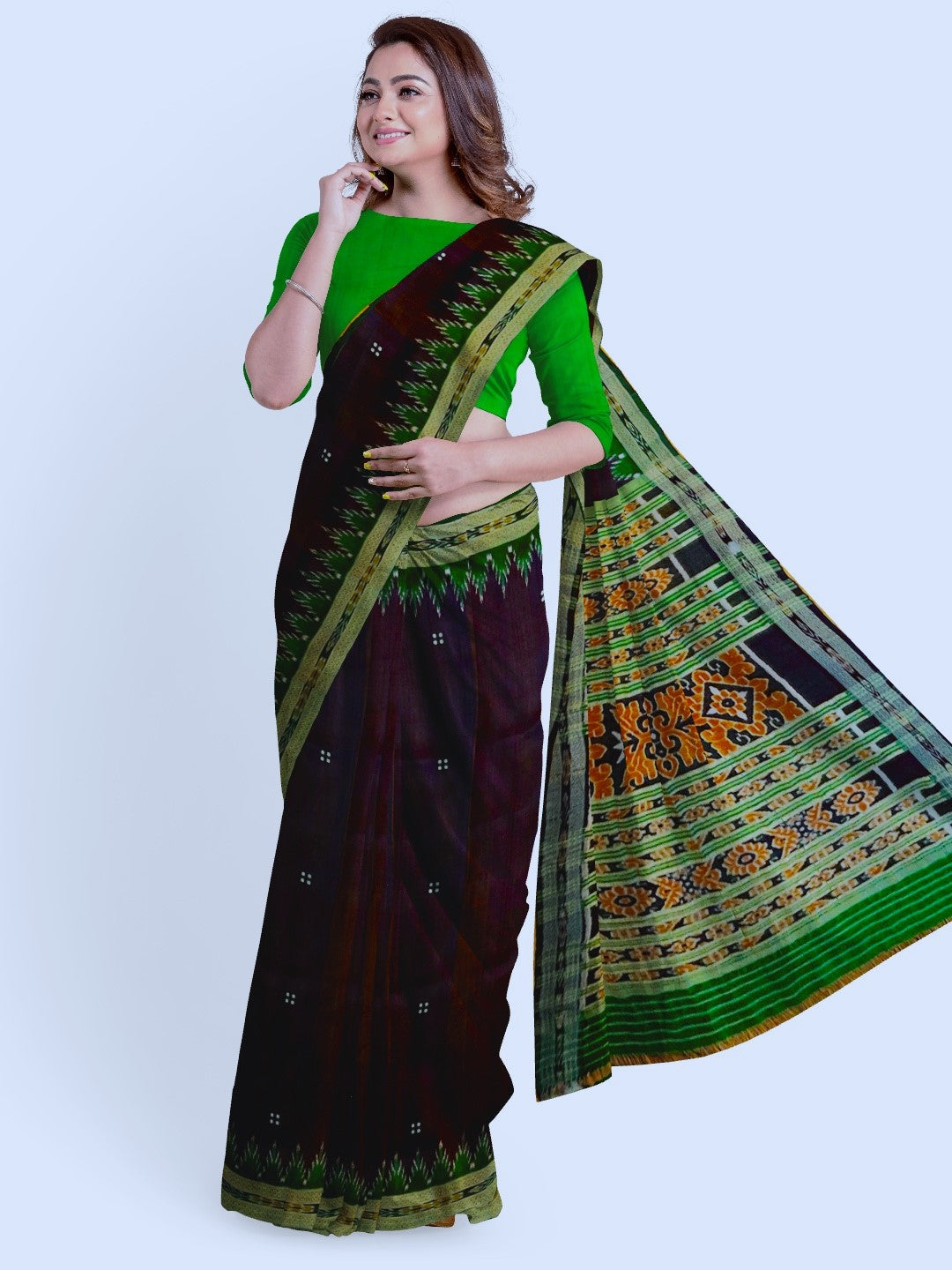 Black with Green Odisha Khandua Pata Silk Saree