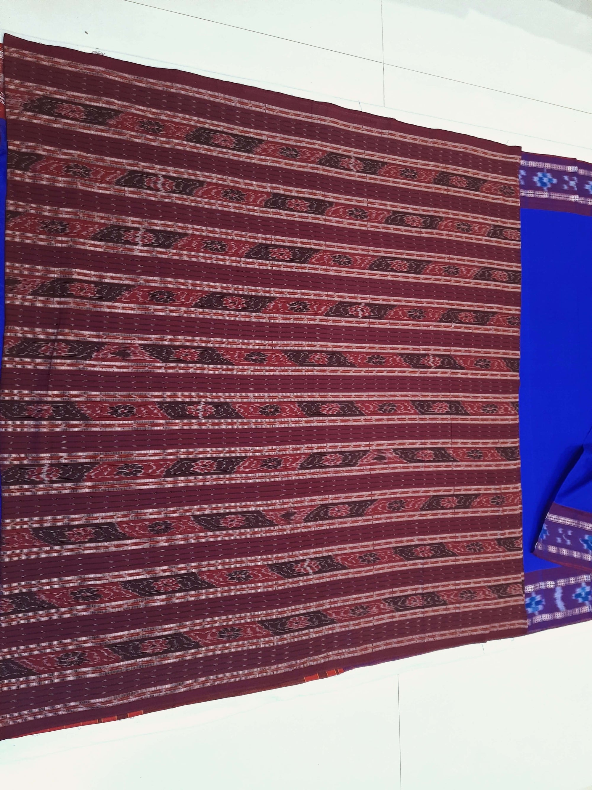 Dark Blue Cotton Odisha Ikat saree  with mix match cotton ikat blouse