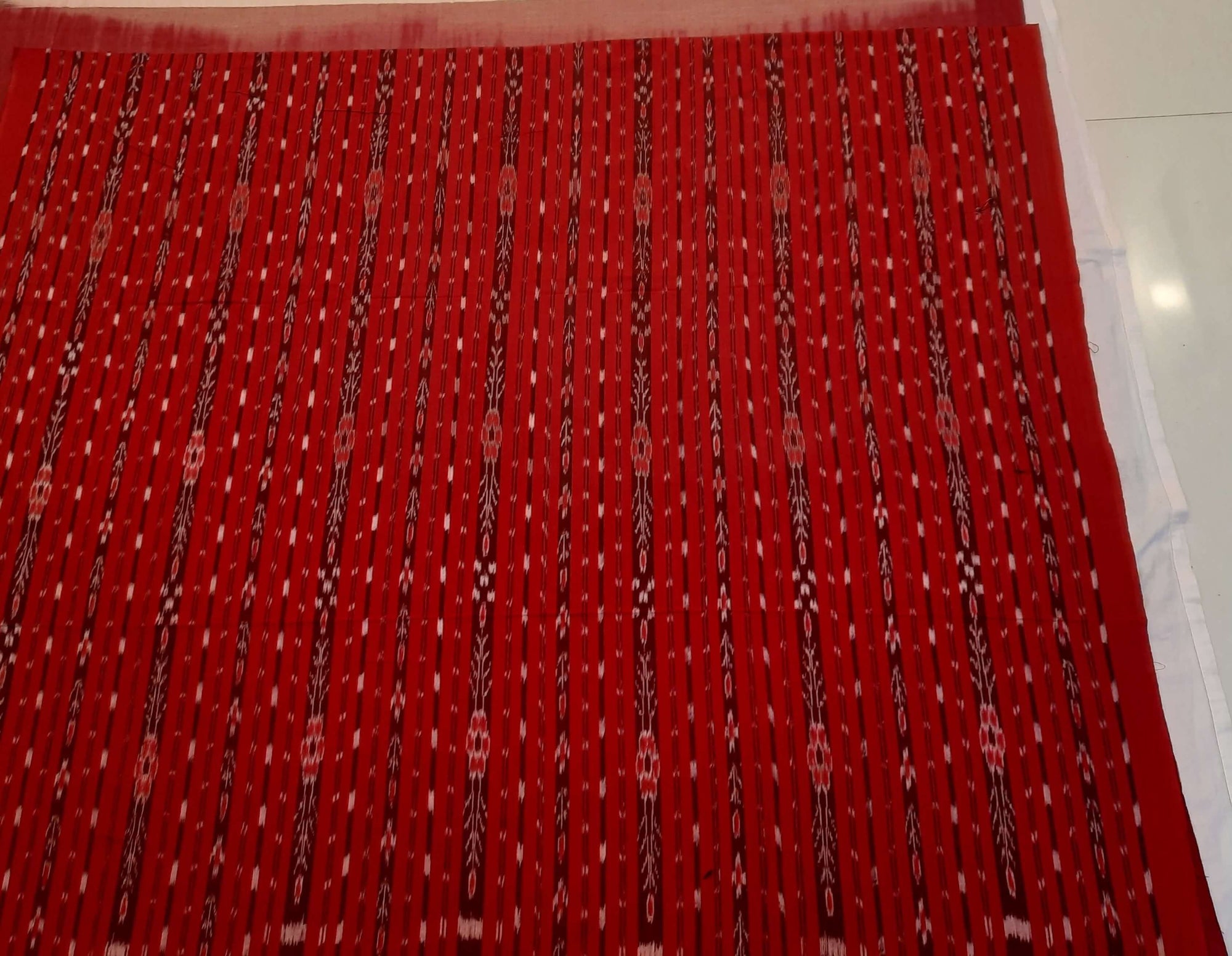 Beige with Maroon Cotton Odisha Ikat saree with mix match cotton ikat blouse piece