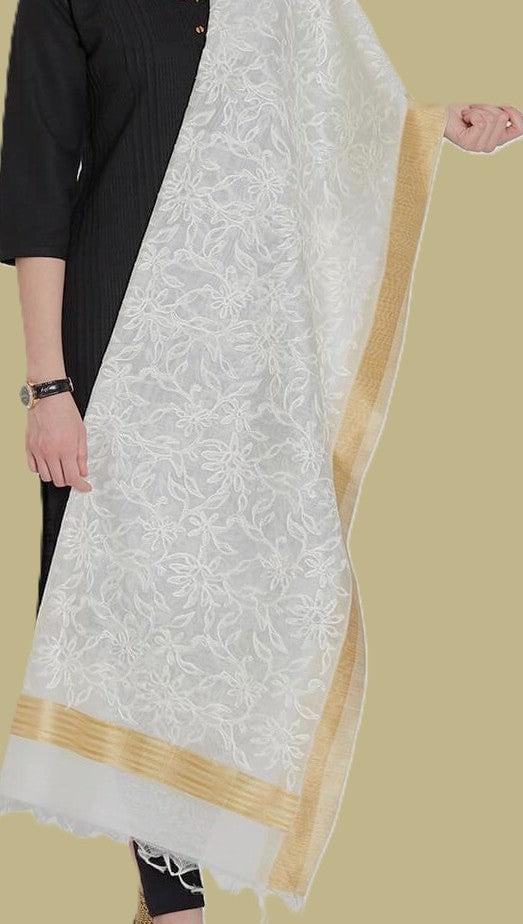Off-White Chanderi Dupatta with Embroidery