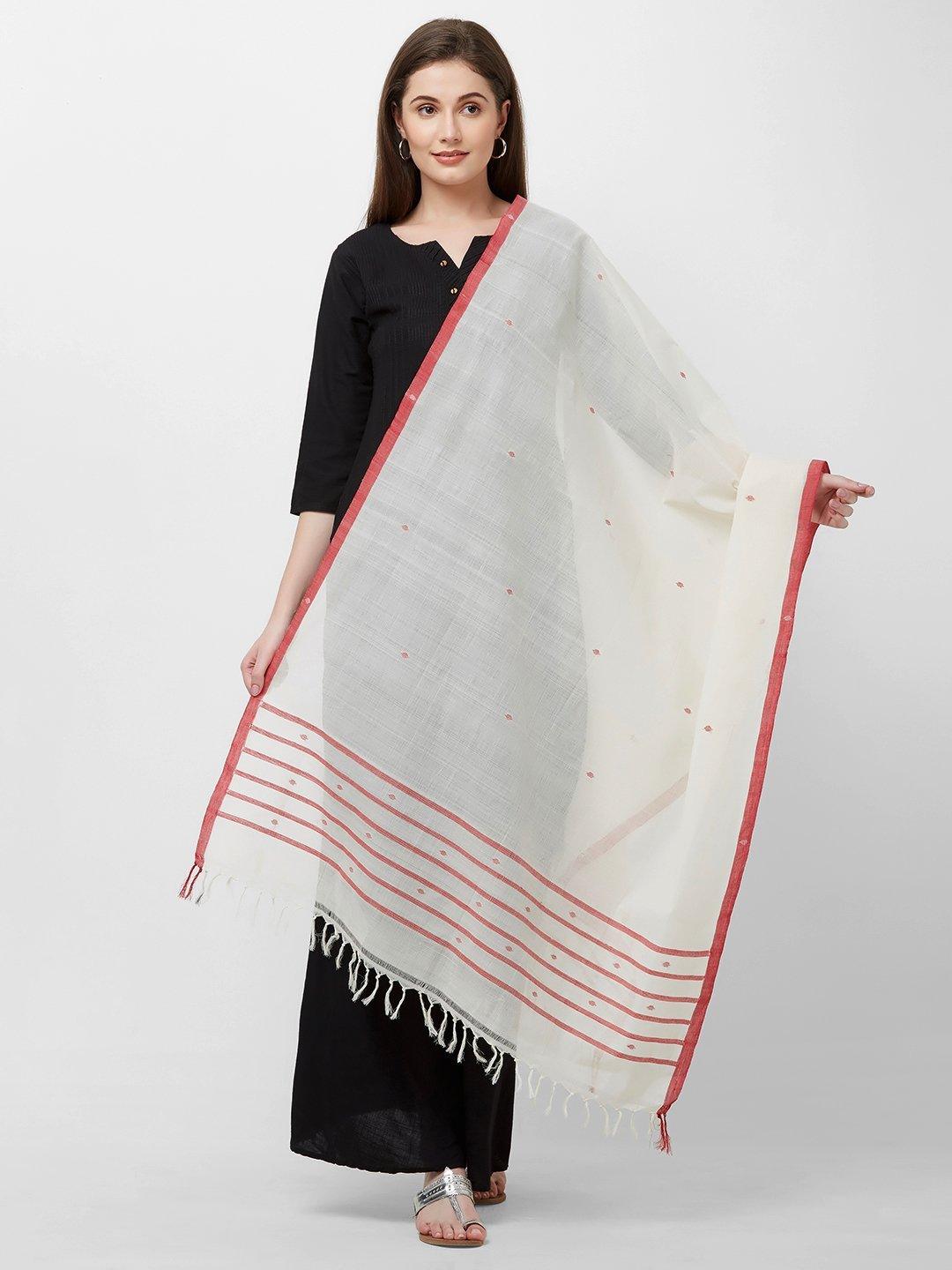 White  Odisha Cotton Ikat Dupatta