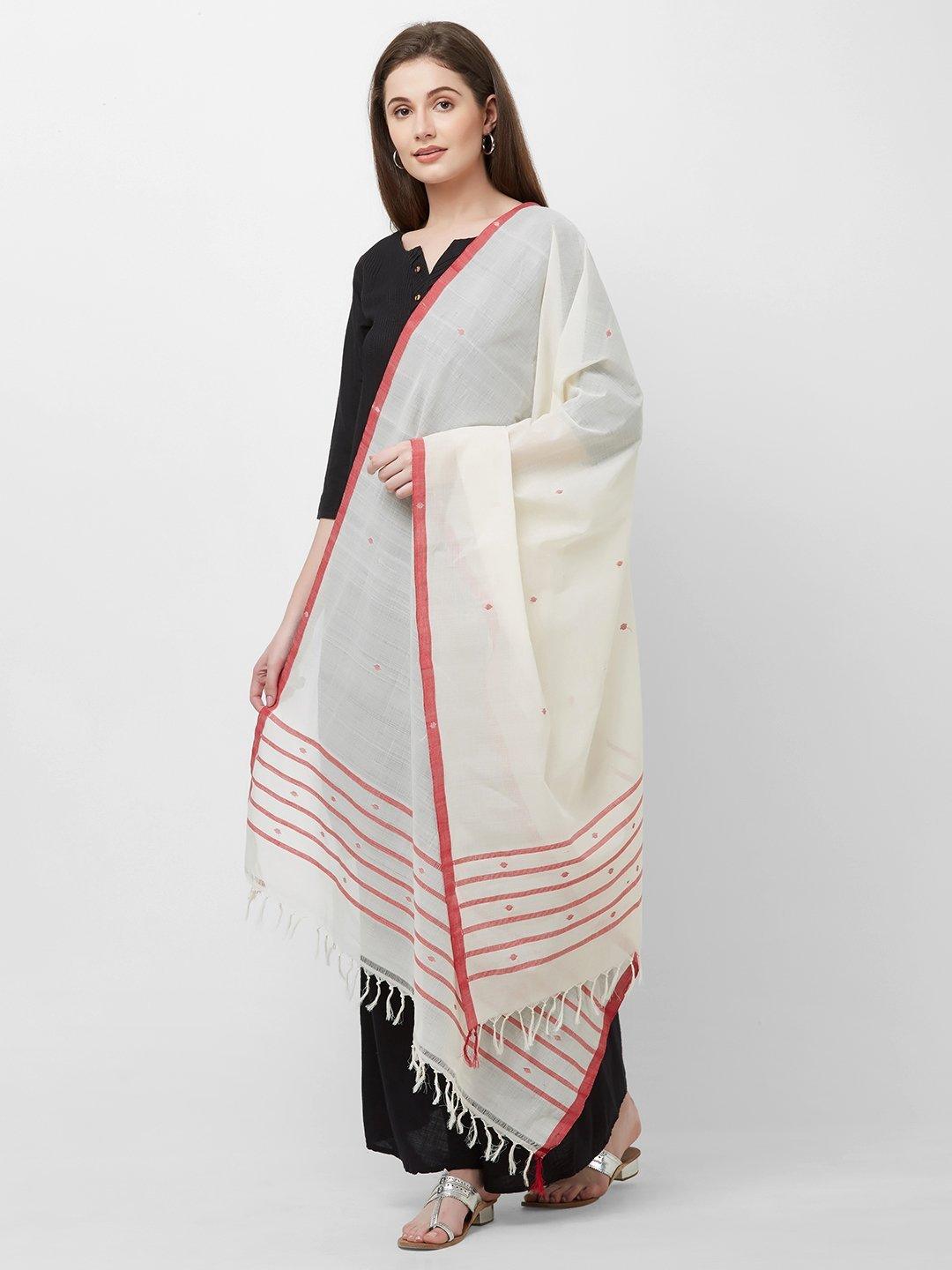 White  Odisha Cotton Ikat Dupatta