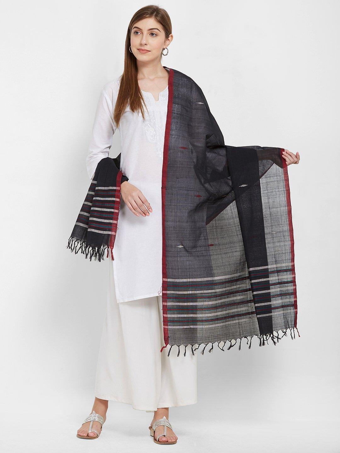 Black Odisha Cotton Ikat Dupatta