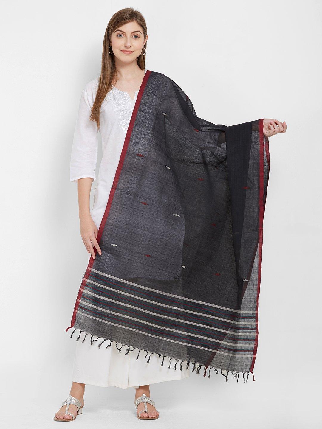 Black Odisha Cotton Ikat Dupatta