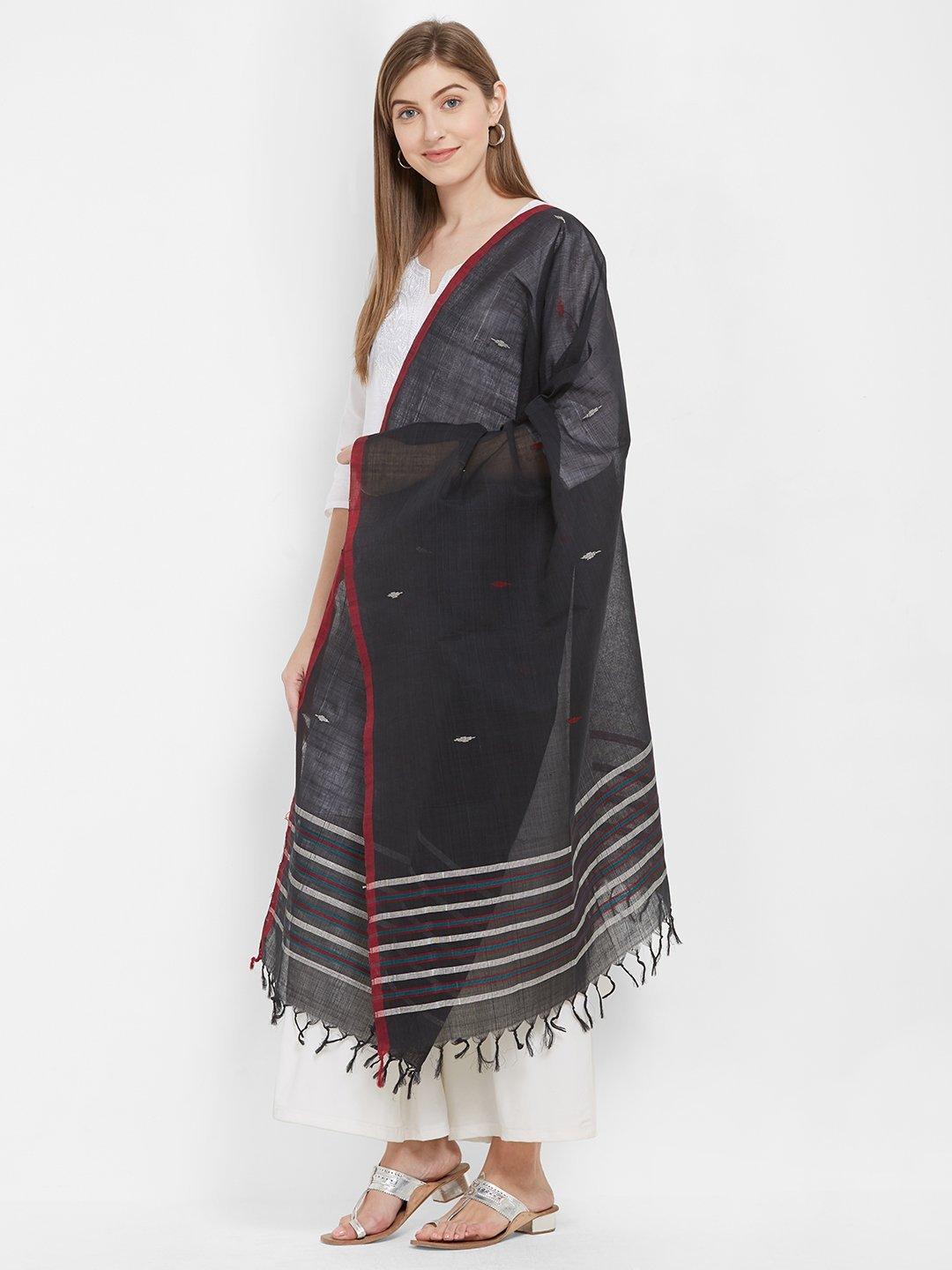 Black Odisha Cotton Ikat Dupatta
