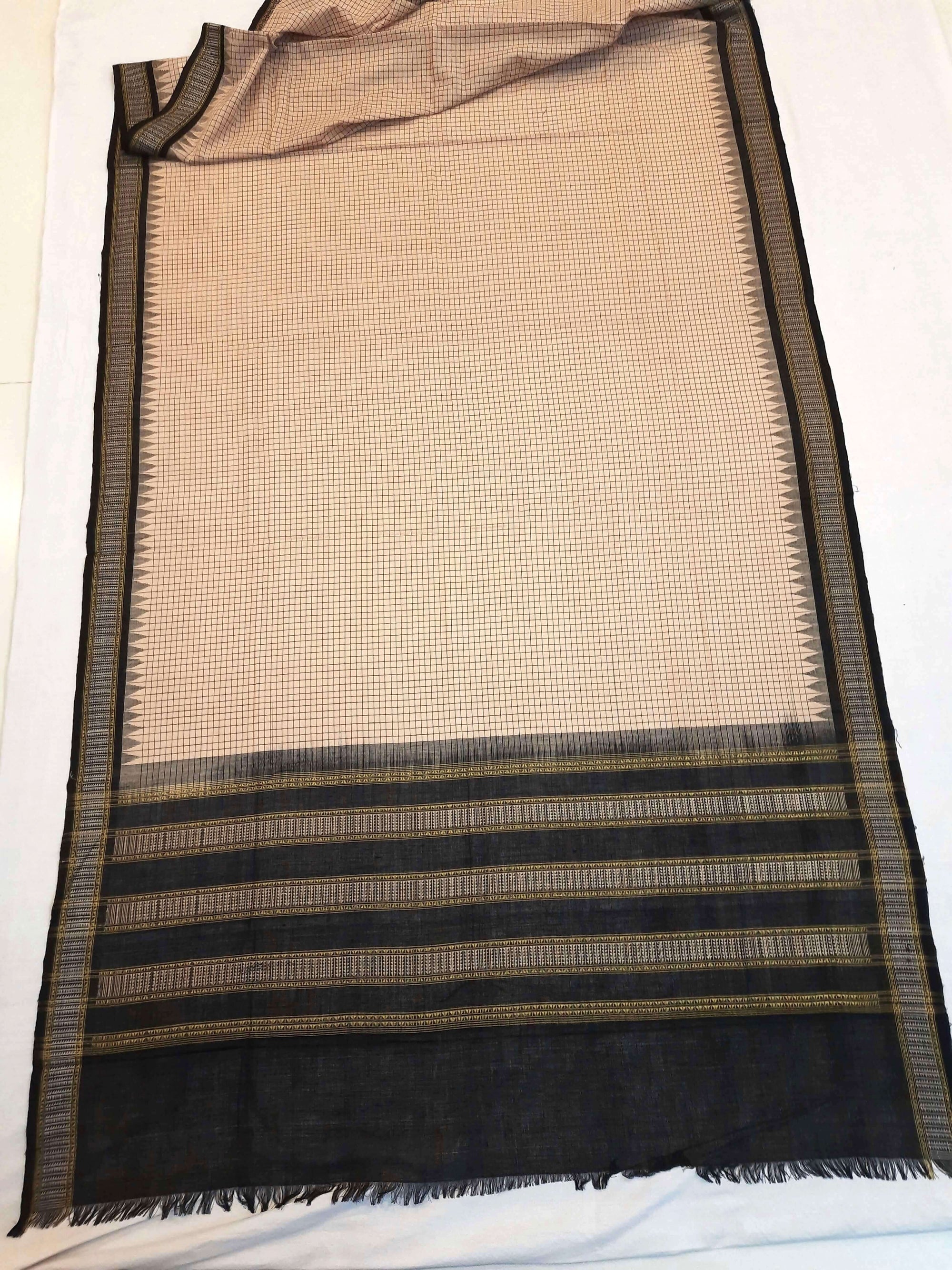 Beige Checkered body Phodo Kumbha Cotton Sambalpuri Dupatta
