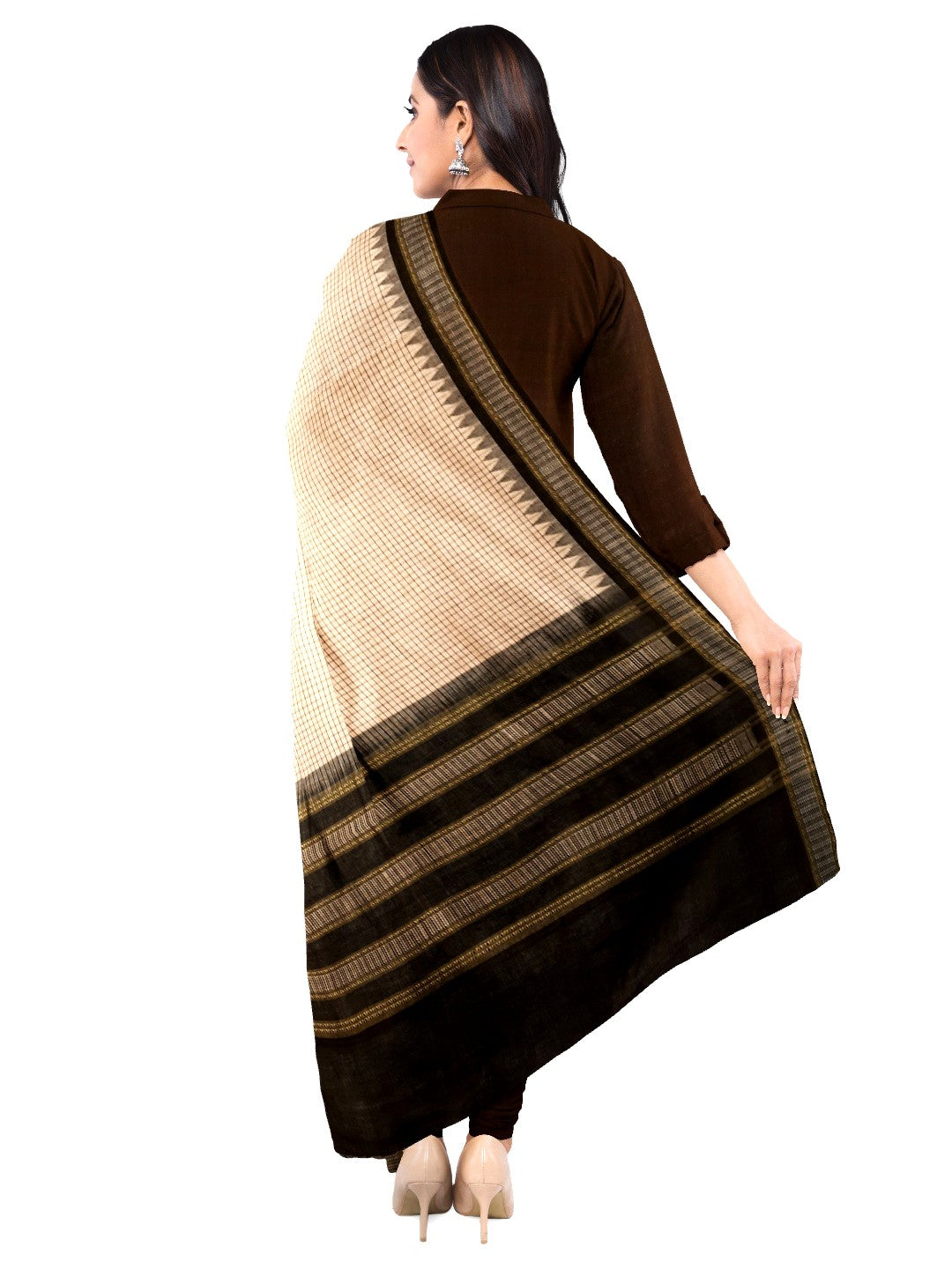Beige Checkered body Phodo Kumbha Cotton Sambalpuri Dupatta