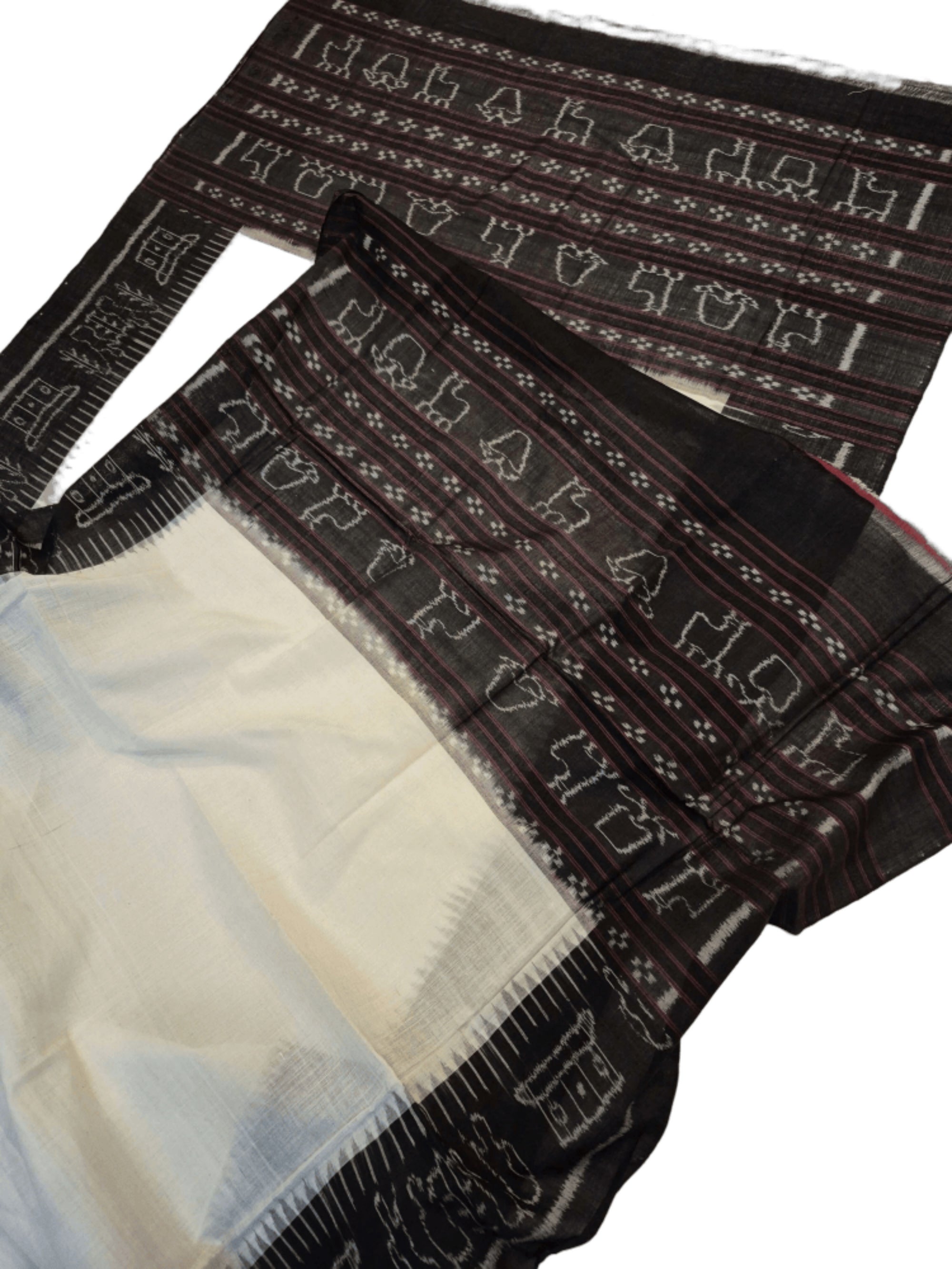 Offwhite with Black Odisha Cotton Ikat Dupatta