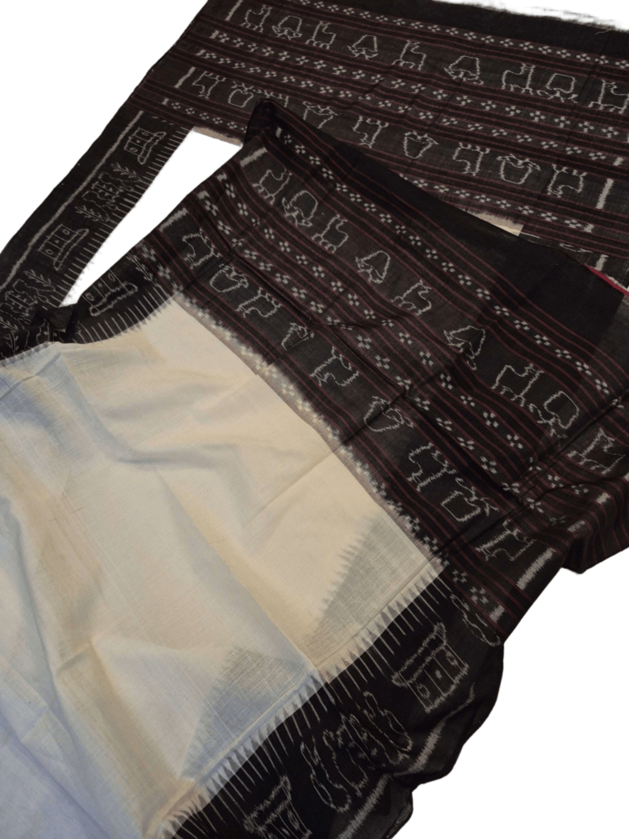 Offwhite with Black Odisha Cotton Ikat Dupatta
