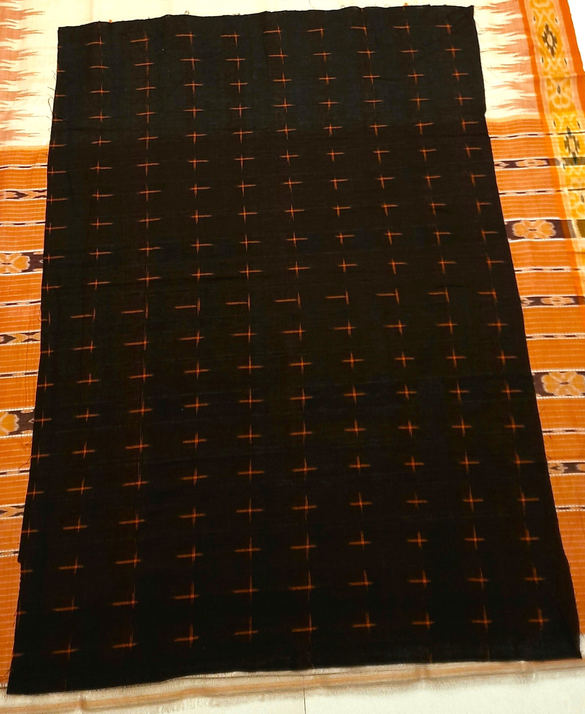 Beige with Orange Tussar Silk Odisha Ikat Saree with cotton ikat blouse piece