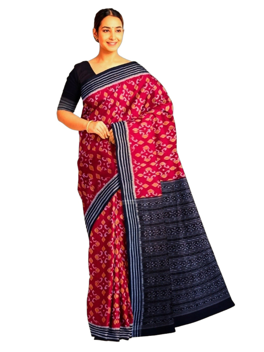 Red Sambalpuri Cotton Saree with running blouse piece