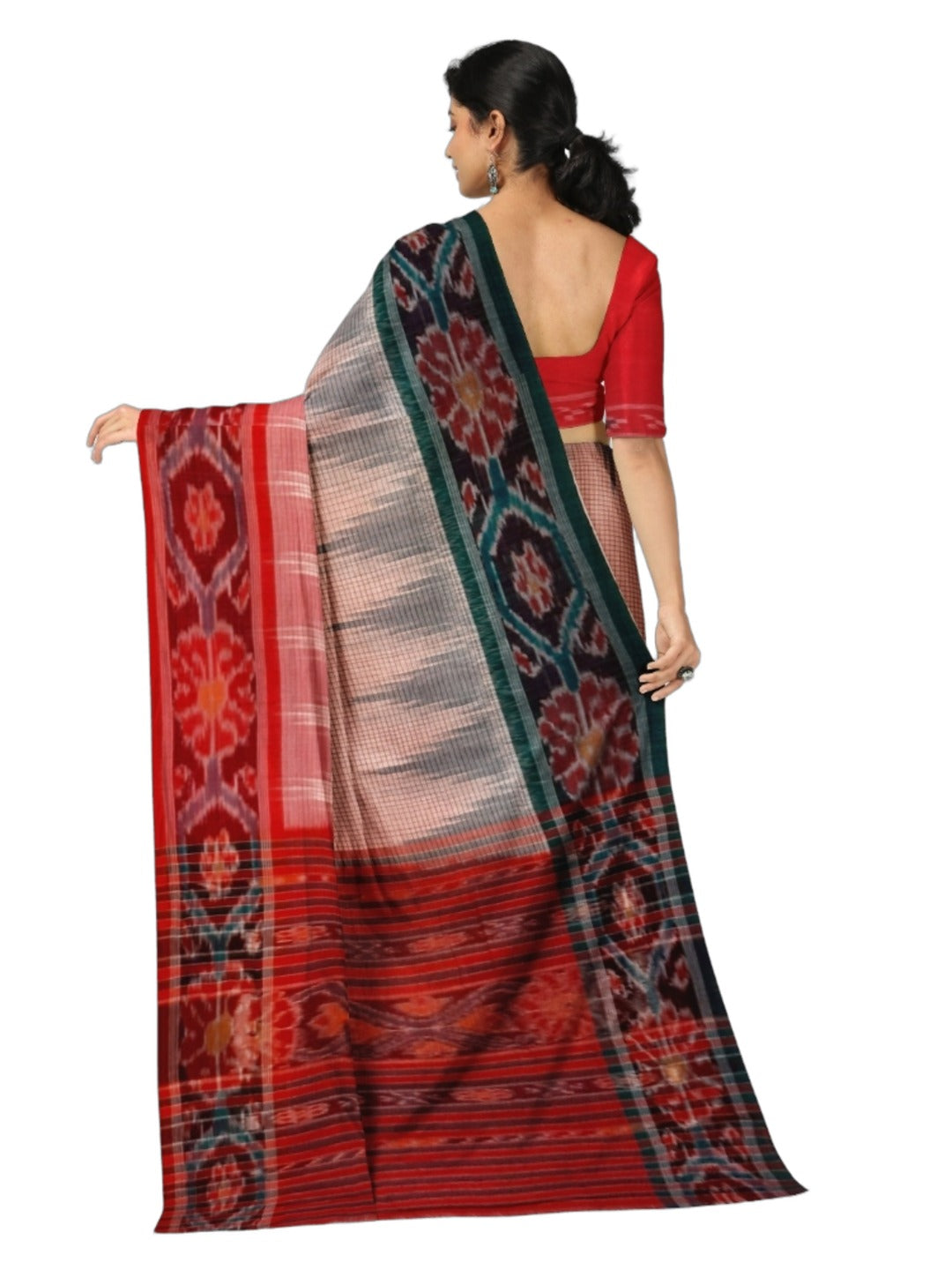 Light Pink Ganga Jamuna border Cotton Odisha Ikat saree with cotton ikat blouse piece