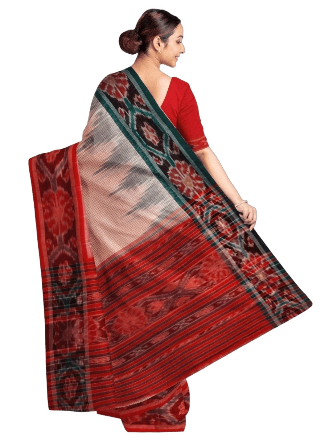 Light Pink Ganga Jamuna border Cotton Odisha Ikat saree with cotton ikat blouse piece