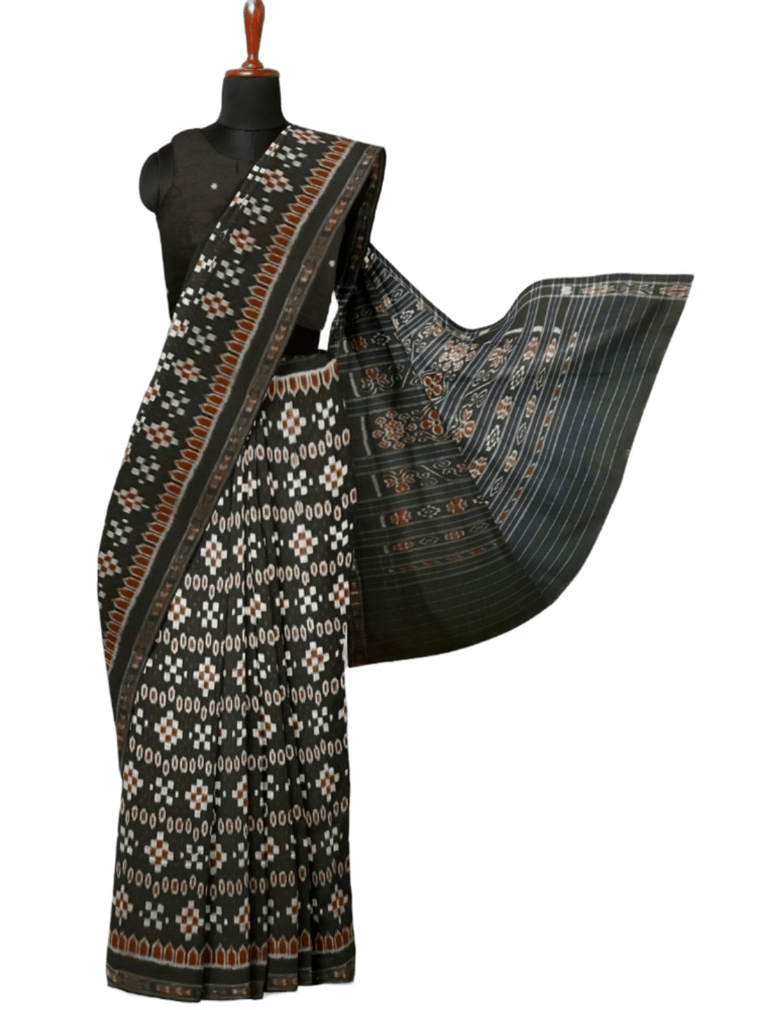 Black Cotton Ikat saree with cotton ikat blouse piece