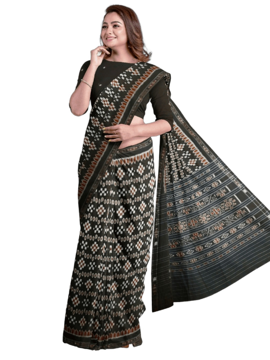 Black Cotton Ikat saree with cotton ikat blouse piece