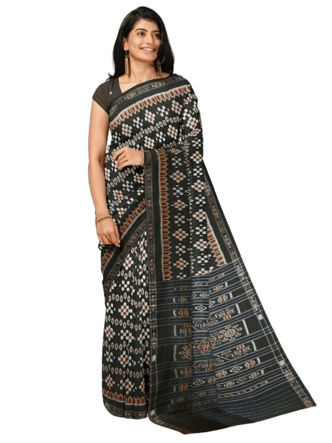 Black Cotton Ikat saree with cotton ikat blouse piece