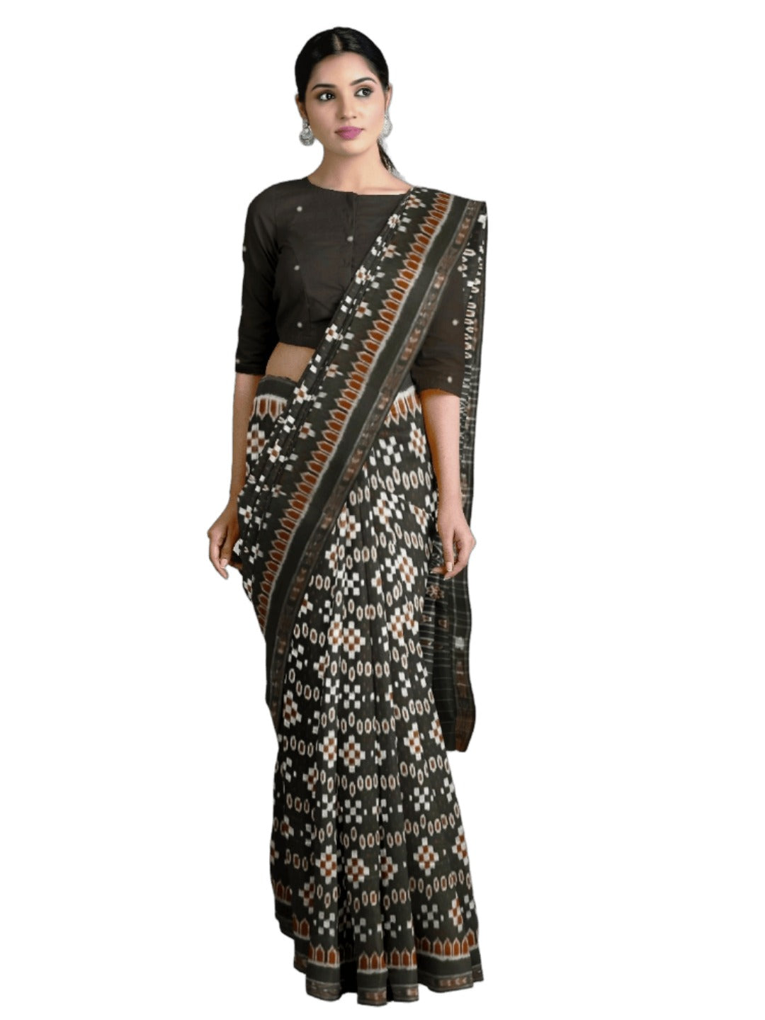 Black Cotton Ikat saree with cotton ikat blouse piece