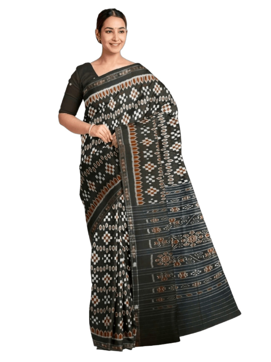 Black Cotton Ikat saree with cotton ikat blouse piece