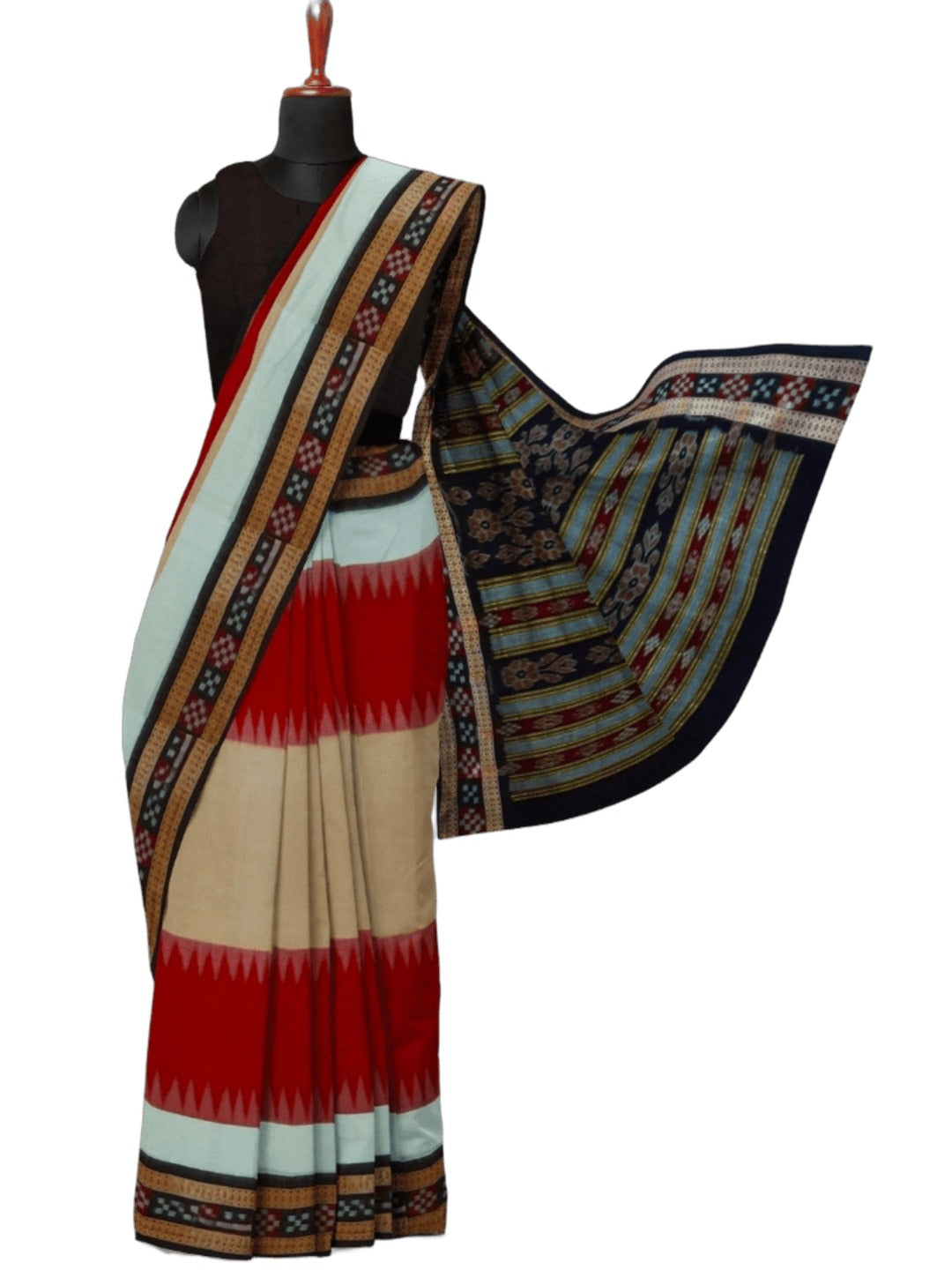 Multi Coloured Sambalpuri Cotton Saree with running blouse piece