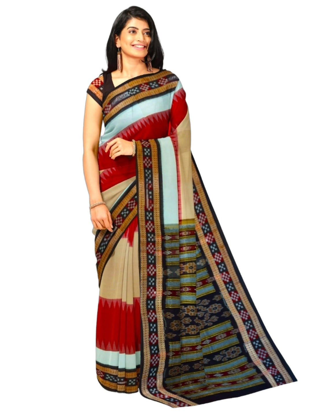 Multi Coloured Sambalpuri Cotton Saree with running blouse piece
