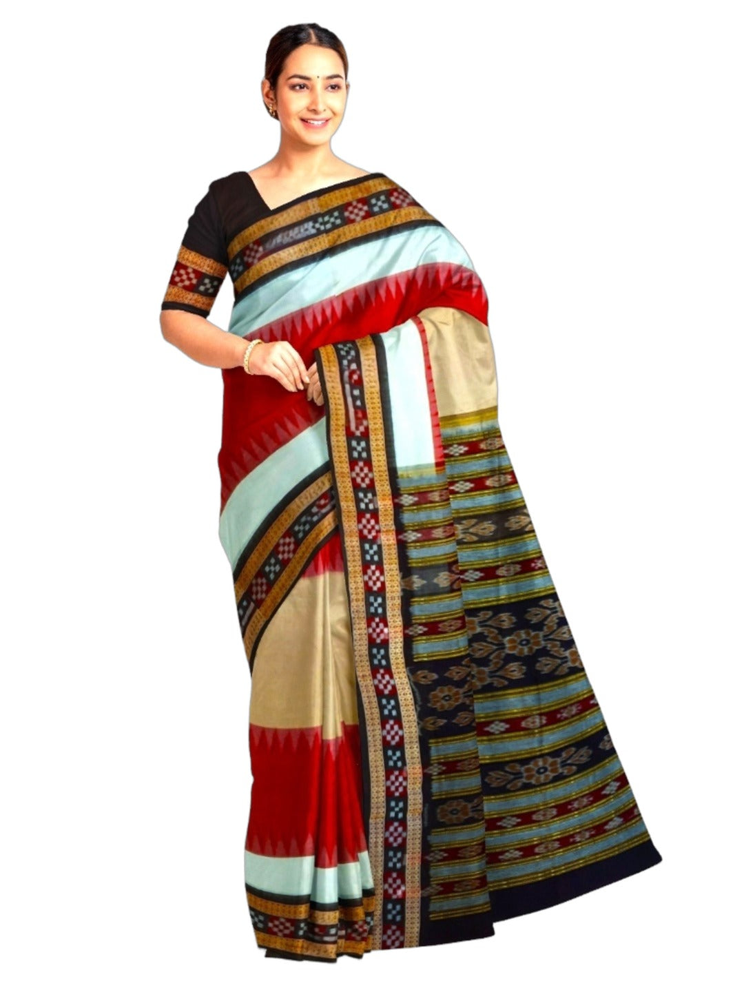 Multi Coloured Sambalpuri Cotton Saree with running blouse piece