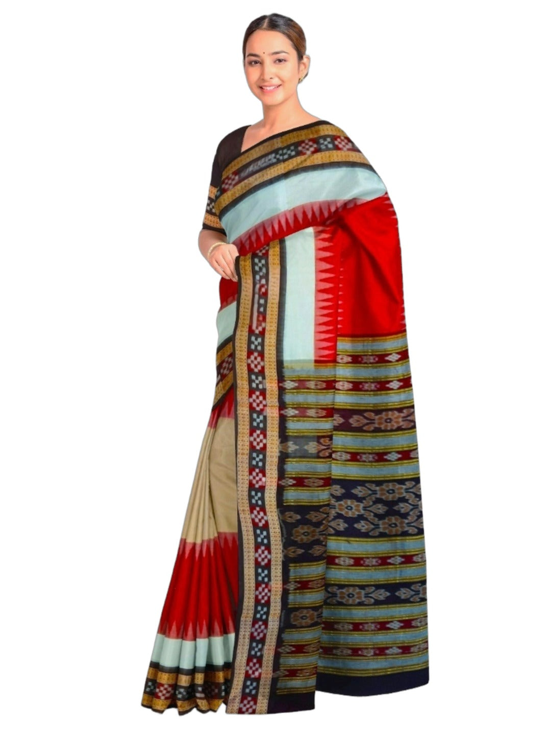 Multi Coloured Sambalpuri Cotton Saree with running blouse piece