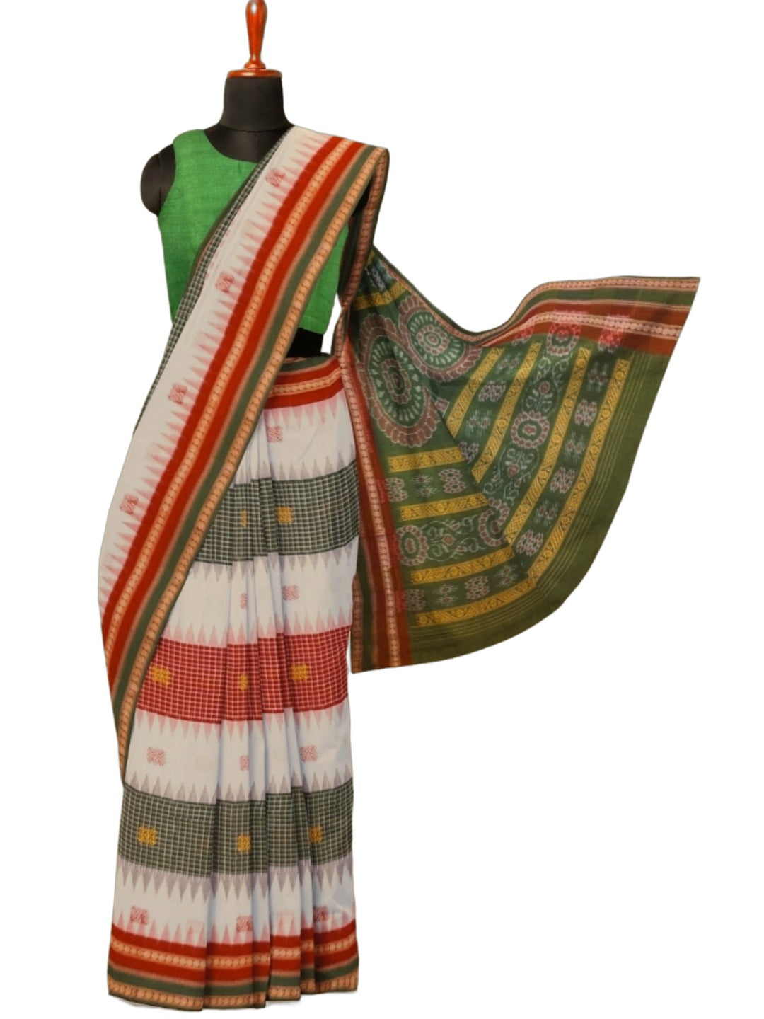 Multi coloured Sachipar Sambalpuri Cotton Saree with running blouse piece