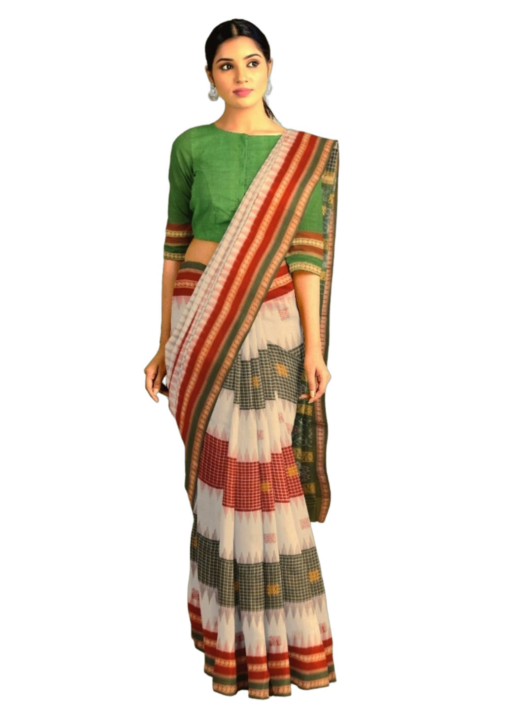 Multi coloured Sachipar Sambalpuri Cotton Saree with running blouse piece