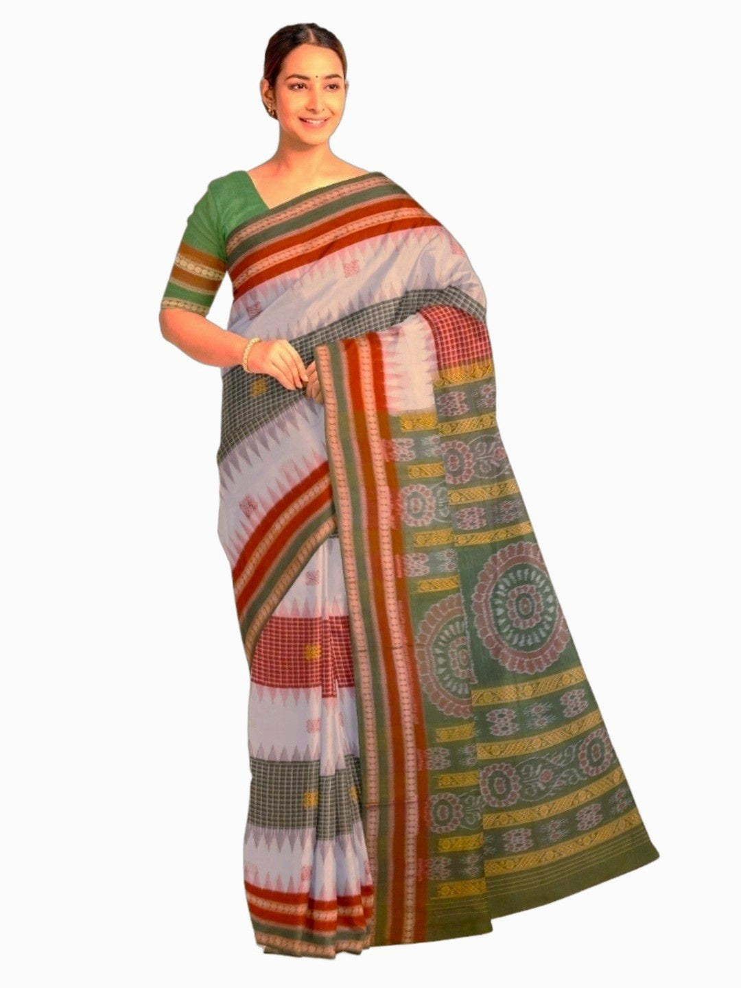 Multi coloured Sachipar Sambalpuri Cotton Saree with running blouse piece