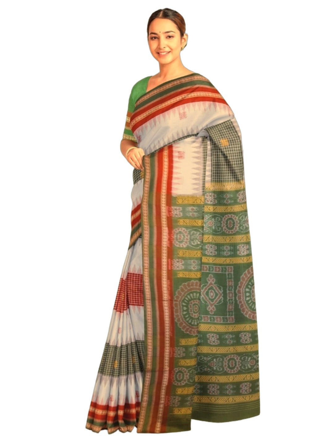 Multi coloured Sachipar Sambalpuri Cotton Saree with running blouse piece