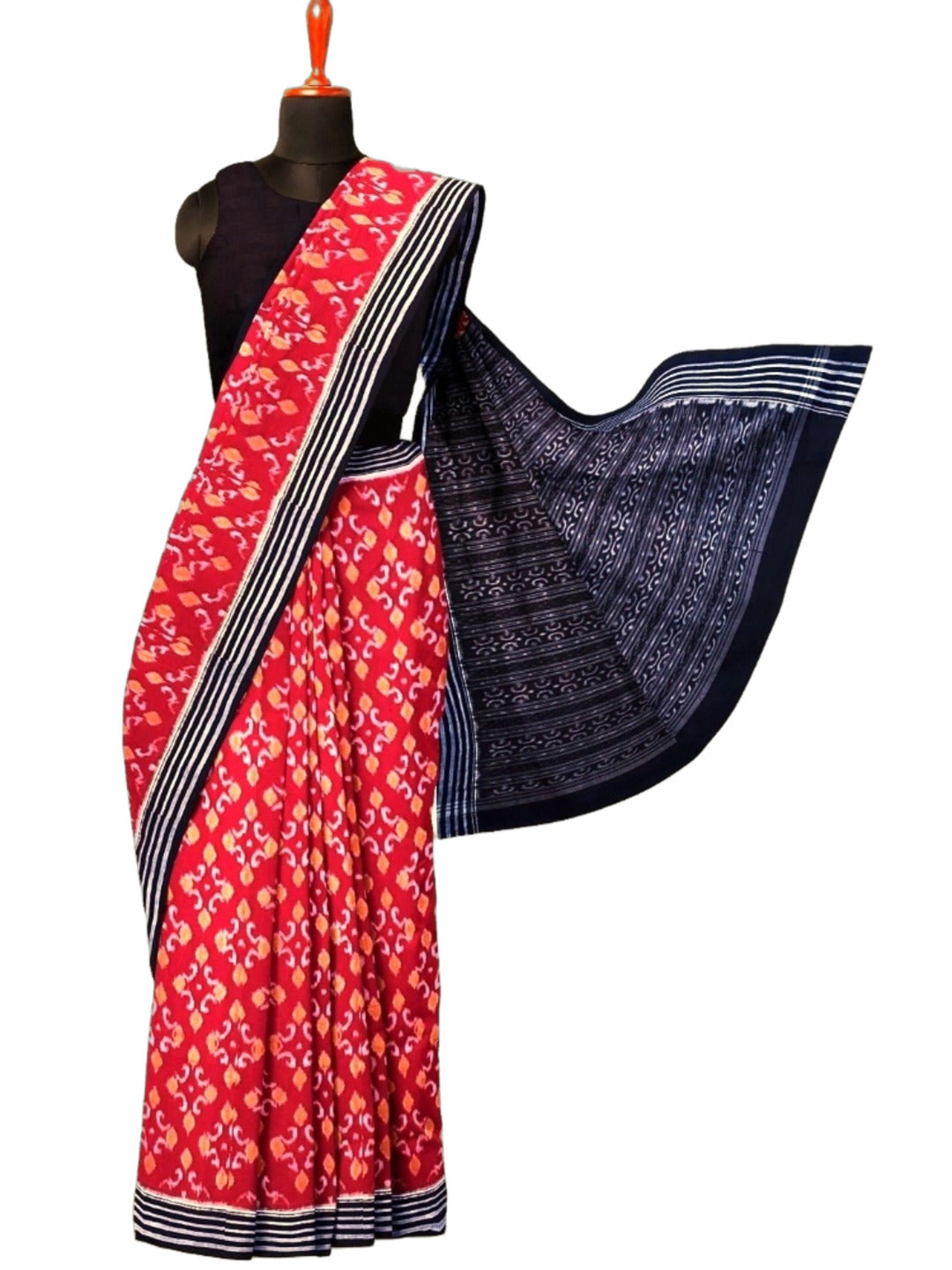 Red Sambalpuri Cotton Saree with running blouse piece