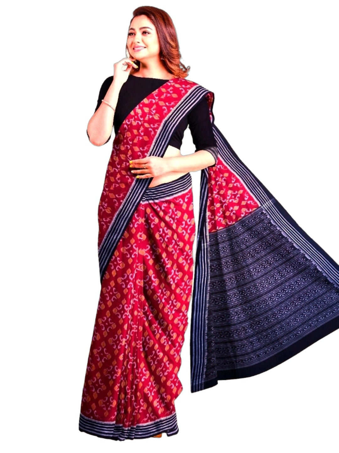 Red Sambalpuri Cotton Saree with running blouse piece