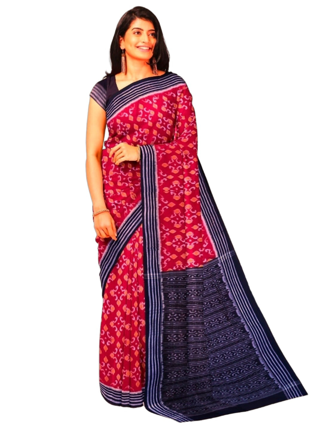Red Sambalpuri Cotton Saree with running blouse piece