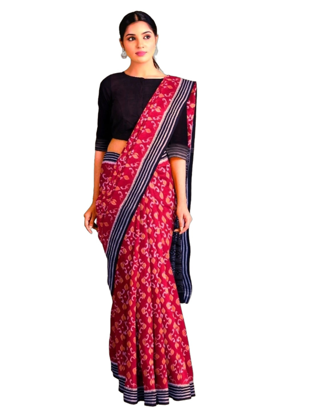 Red Sambalpuri Cotton Saree with running blouse piece