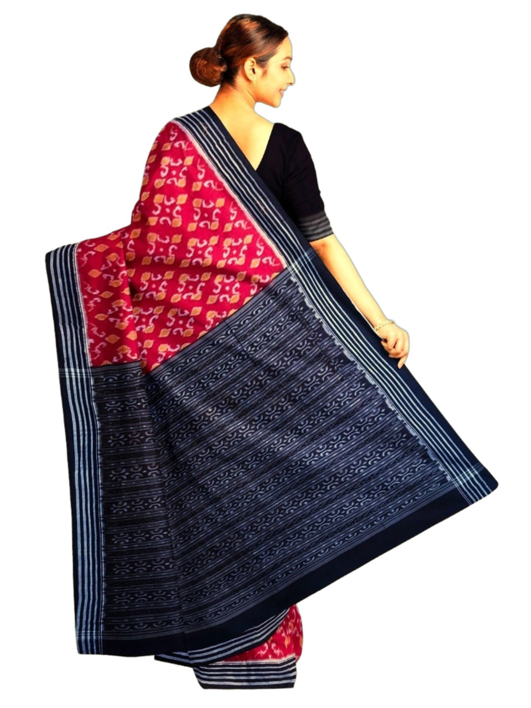 Red Sambalpuri Cotton Saree with running blouse piece