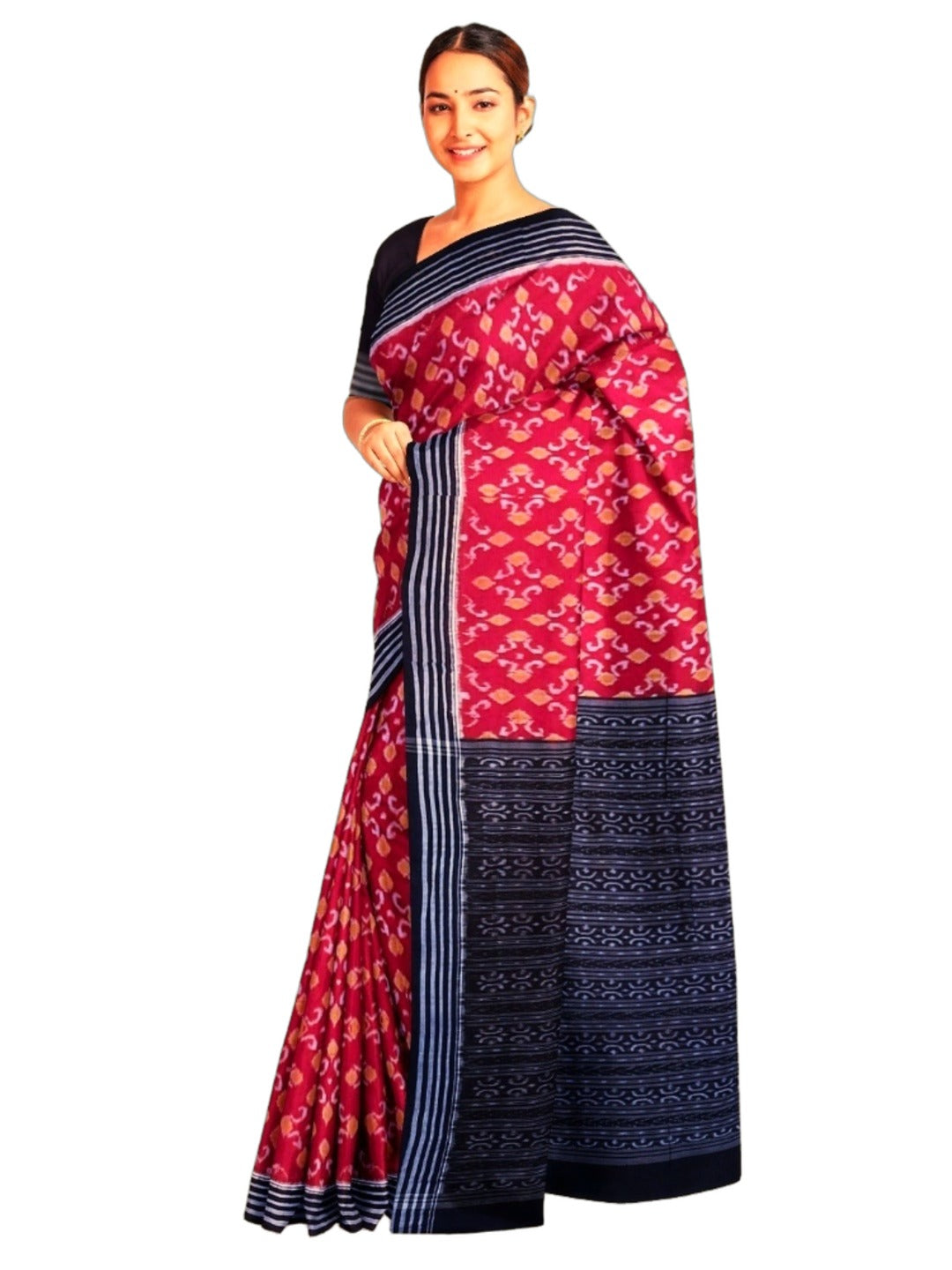 Red Sambalpuri Cotton Saree with running blouse piece