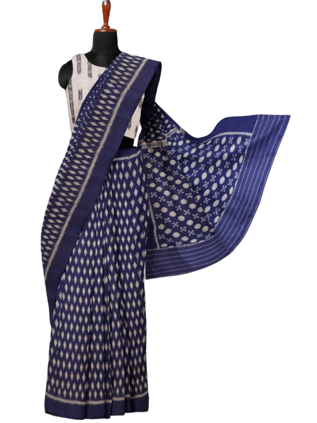 Blue Cotton Odisha Ikat saree with mix match blouse piece