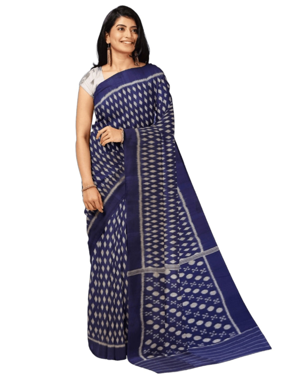 Blue Cotton Odisha Ikat saree with mix match blouse piece