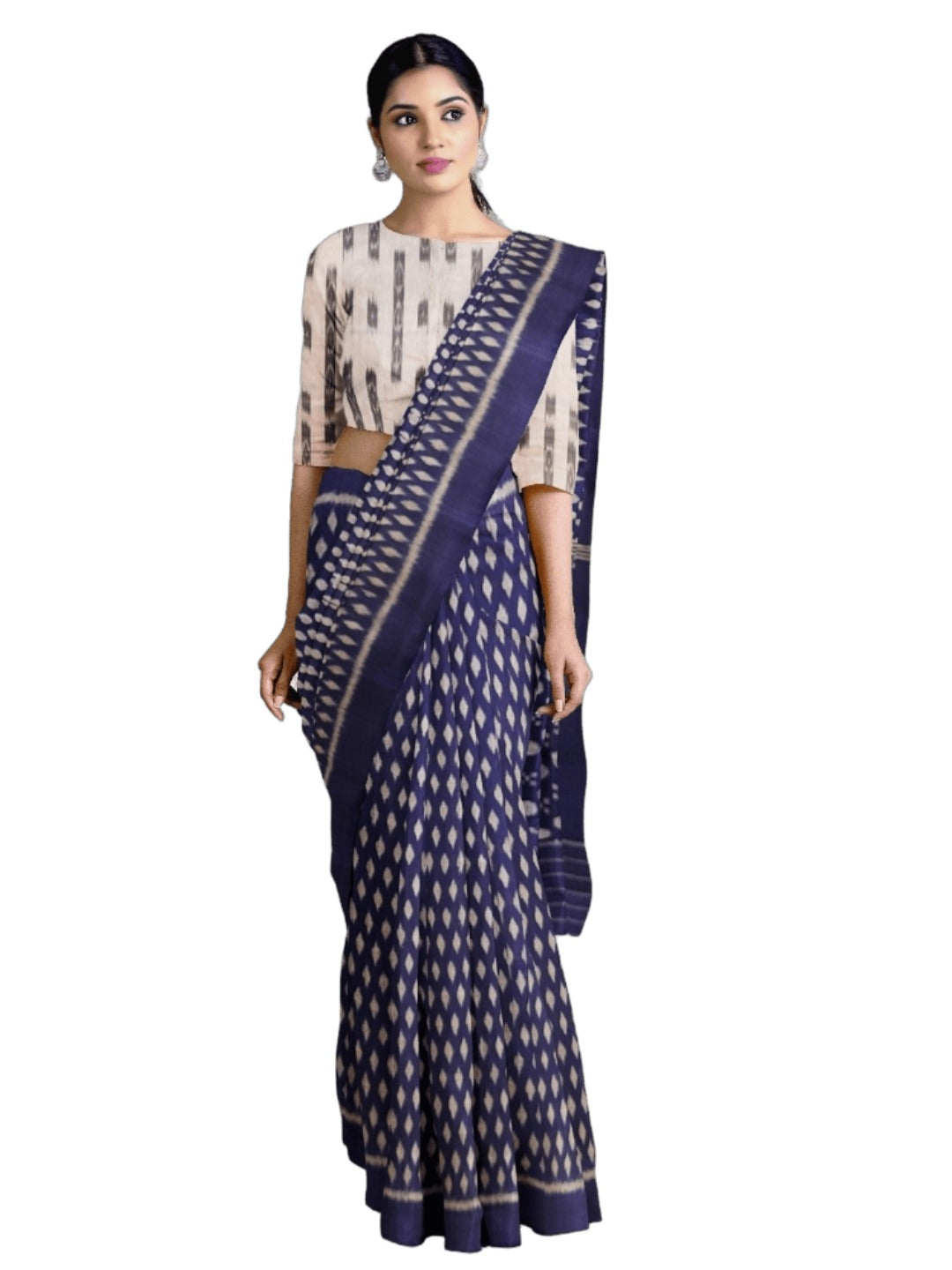 Blue Cotton Odisha Ikat saree with mix match blouse piece
