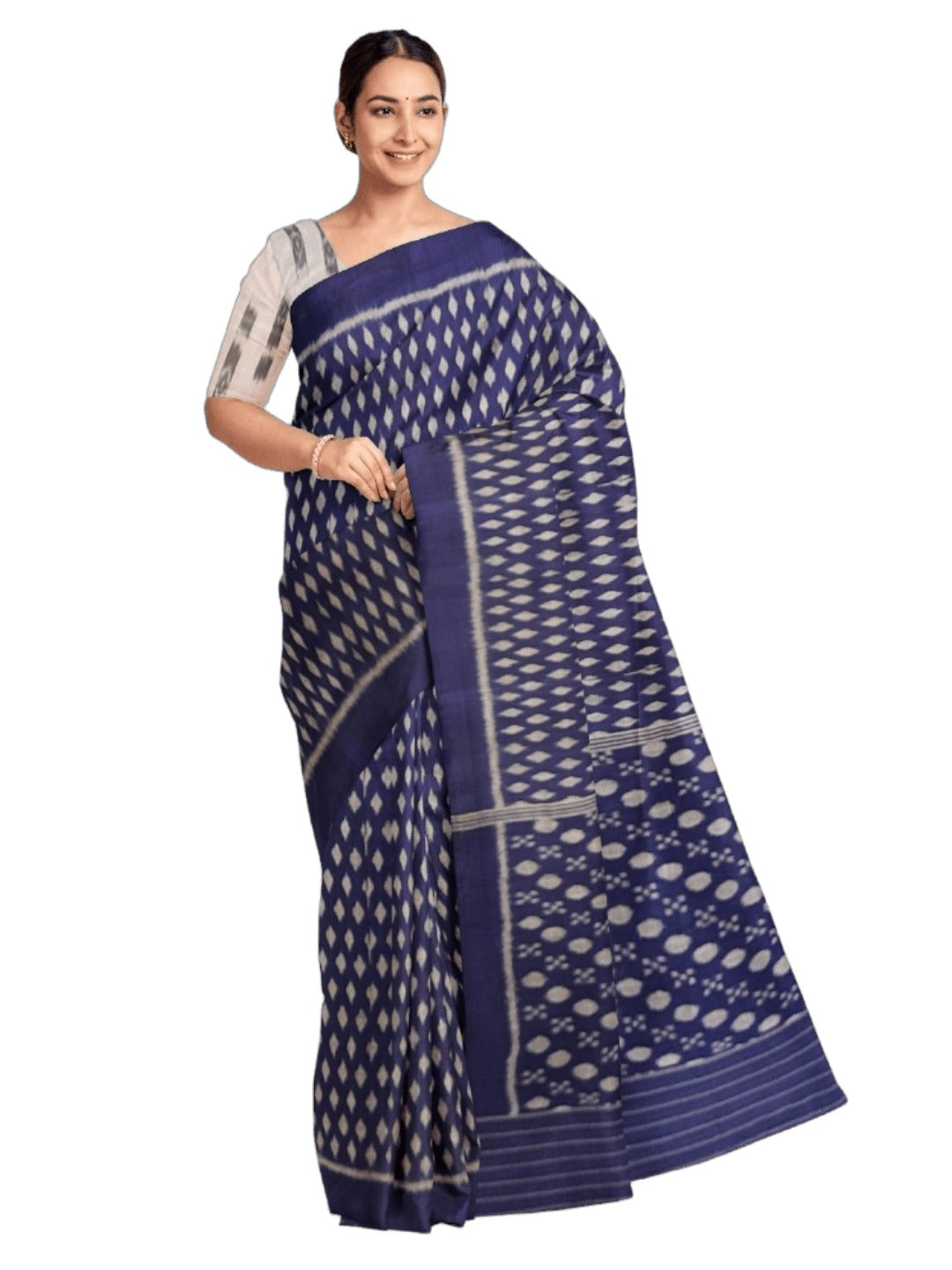Blue Cotton Odisha Ikat saree with mix match blouse piece