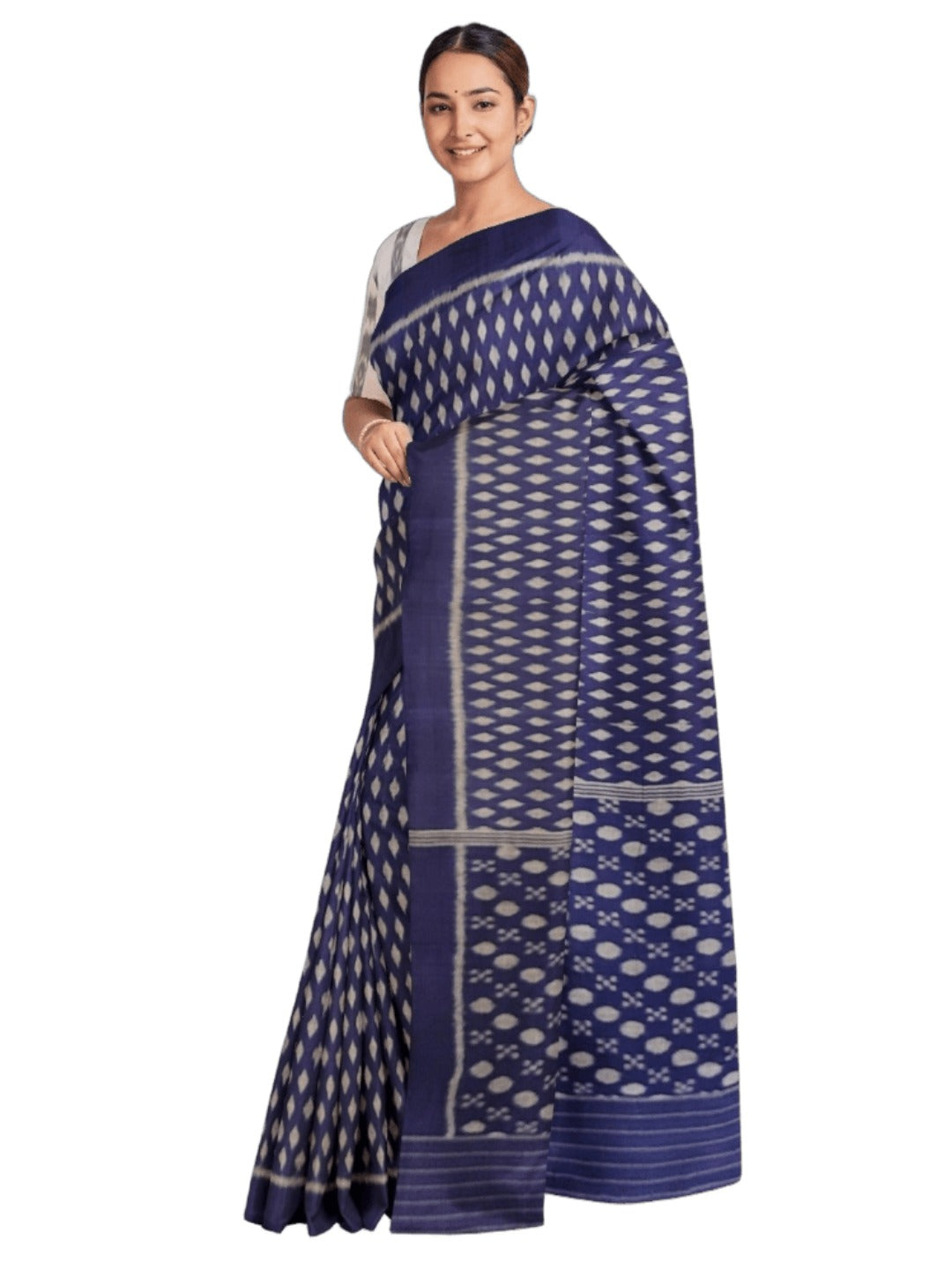 Blue Cotton Odisha Ikat saree with mix match blouse piece