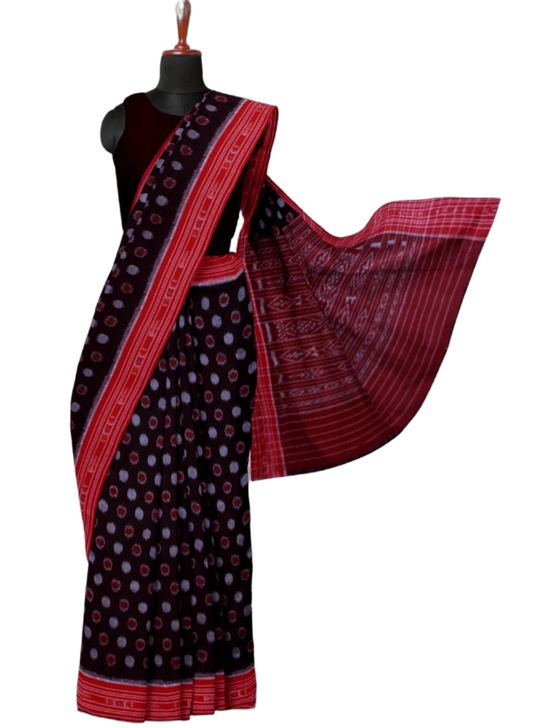 Black Cotton Odisha Ikat saree with mix match blouse piece