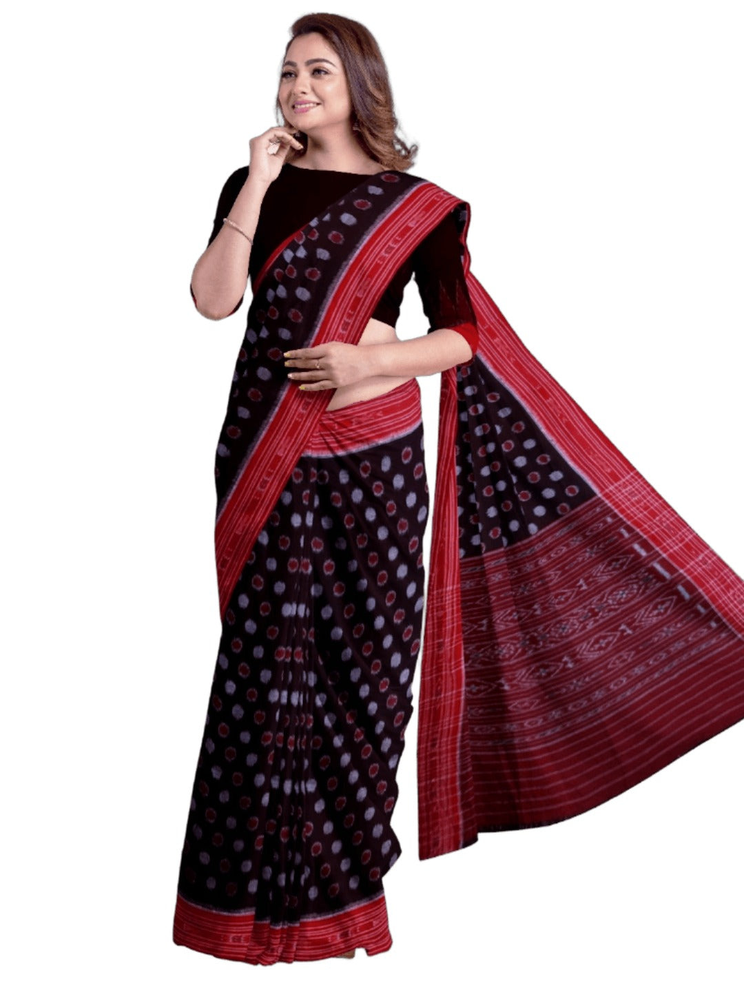 Black Cotton Odisha Ikat saree with mix match blouse piece