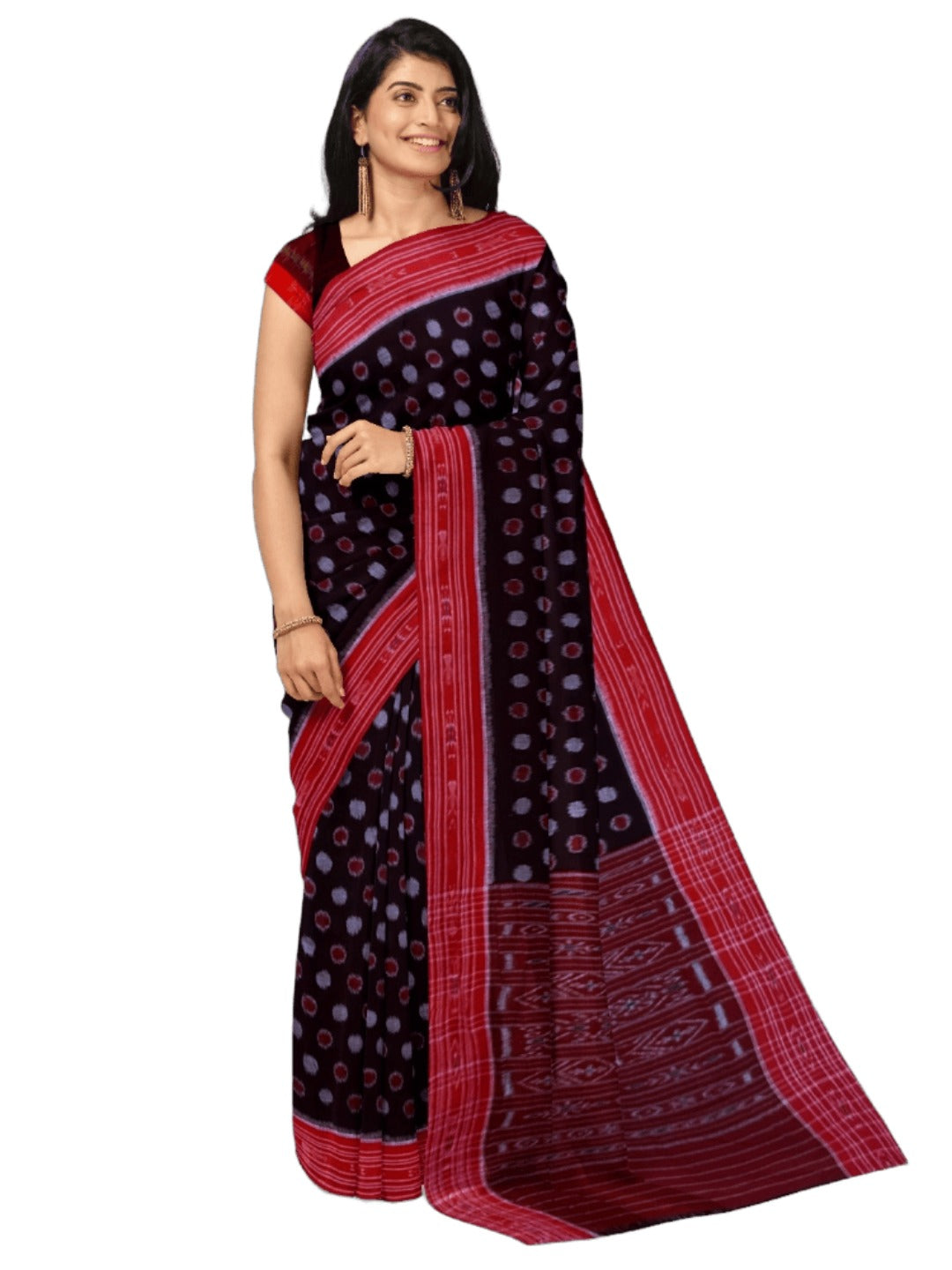 Black Cotton Odisha Ikat saree with mix match blouse piece