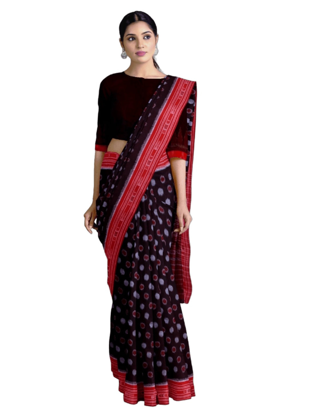 Black Cotton Odisha Ikat saree with mix match blouse piece