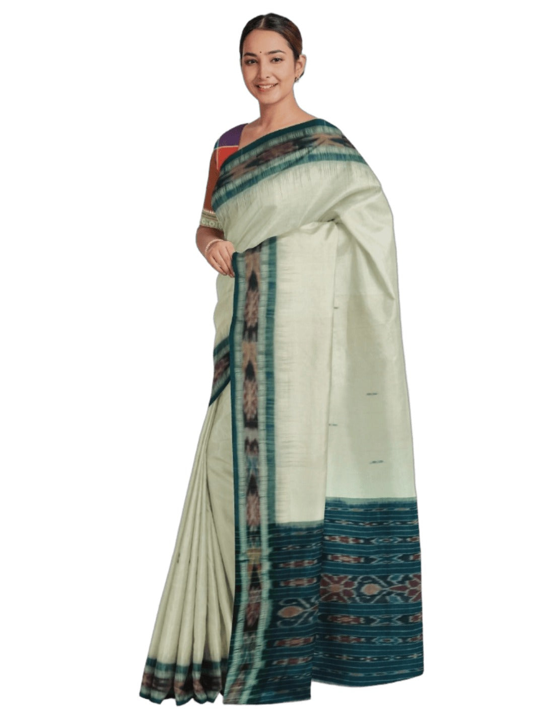 White Cotton Odisha Ikat saree with mix match blouse piece