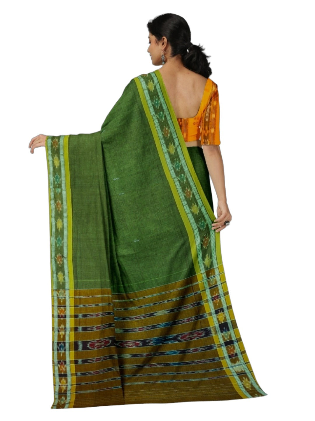 Olive Green Cotton Odisha Ikat saree with mix match blouse piece