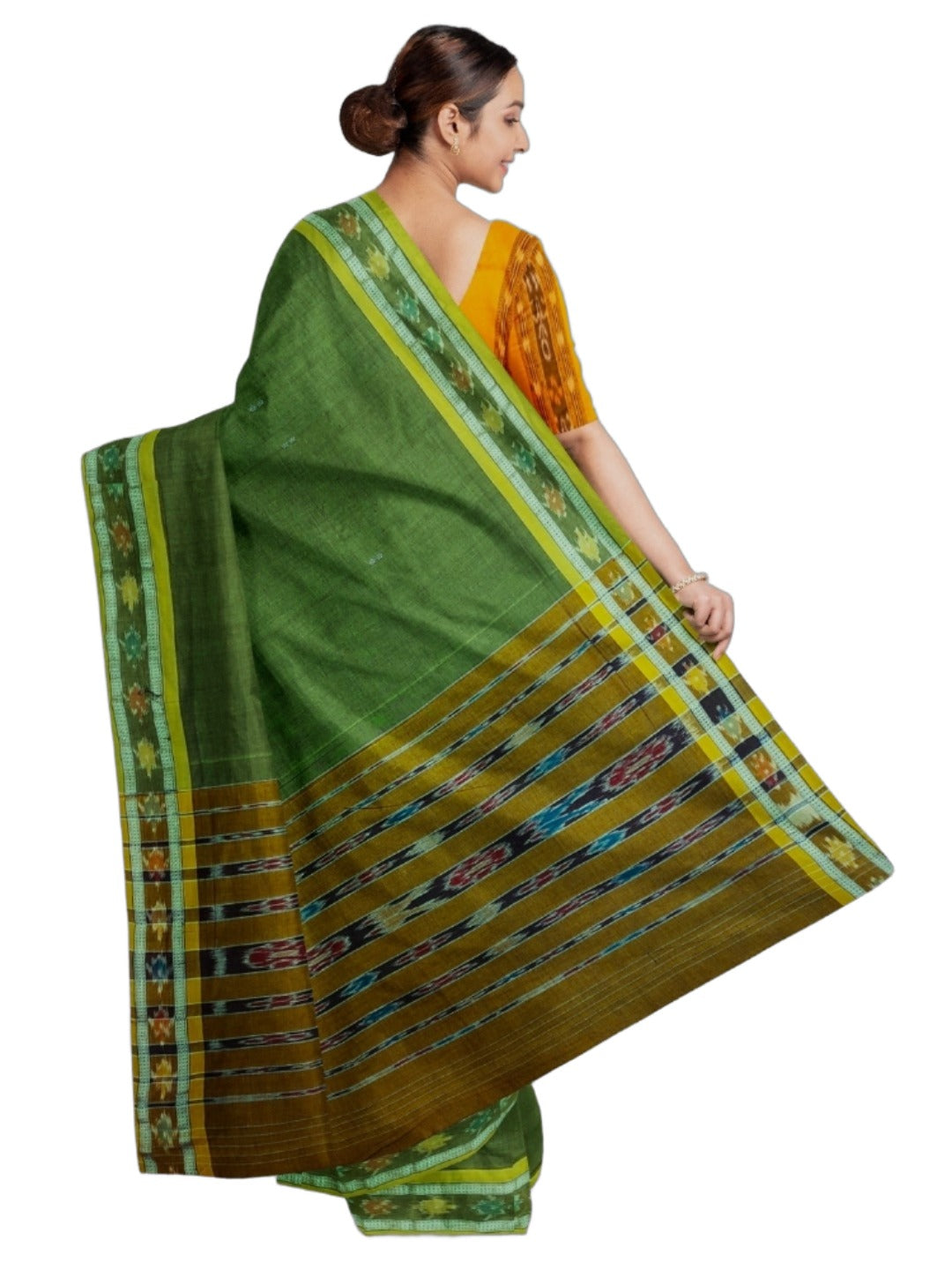 Olive Green Cotton Odisha Ikat saree with mix match blouse piece