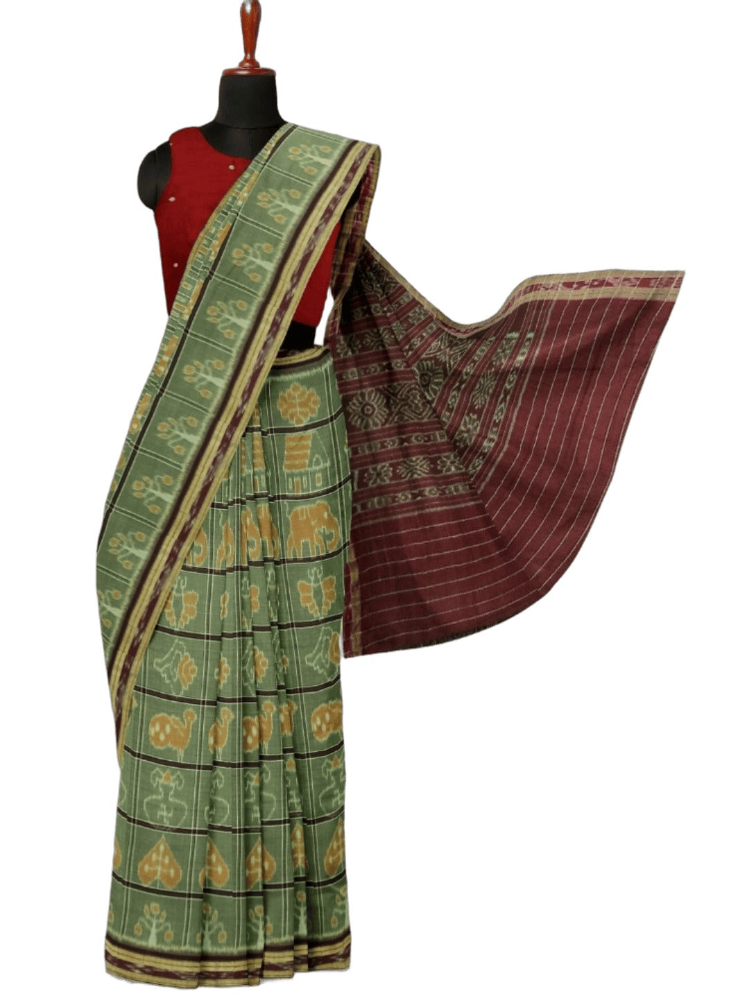 Grey cotton Nuapatna Nabakothi Saree with mix match cotton Ikat blouse piece